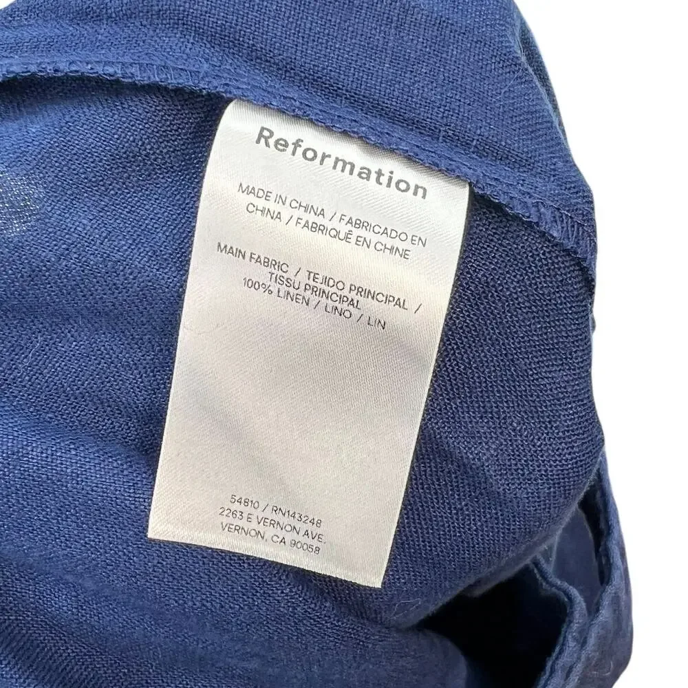 Reformation Ace Linen Pant Wide Leg Trousers Belted Blue‎ Size 8
